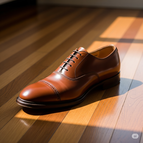 Chaussure cirée sur du parquet.